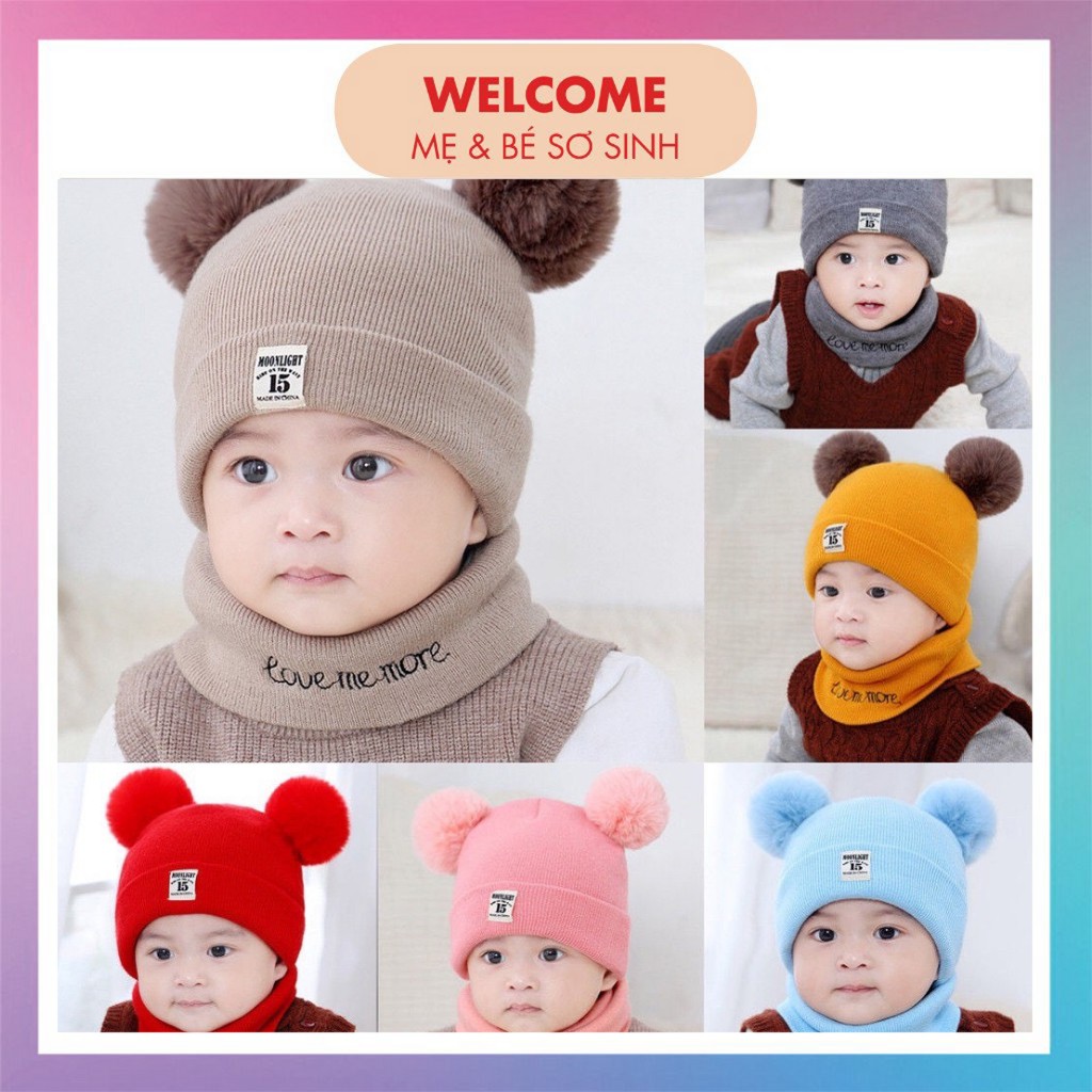 Mũ len kèm khăn quàng cổ cho bé nón len giữ ấm bé trai bé gái 6-36m