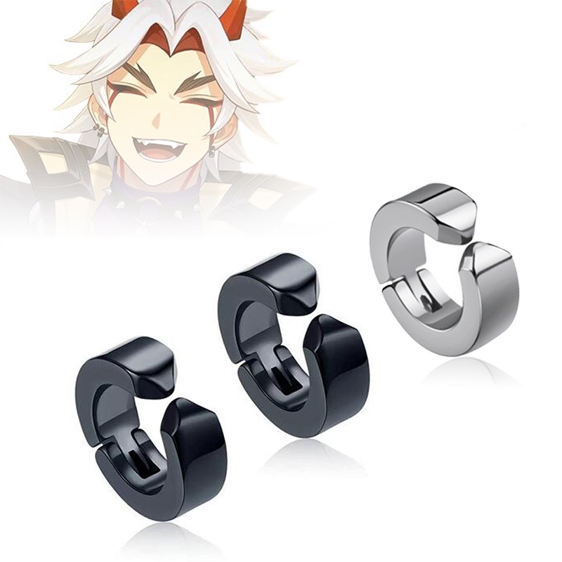 Khuyên Tai Dạng Kẹp Bằng Thép Không Gỉ Hóa Trang Game Genshin Arataki Itto
