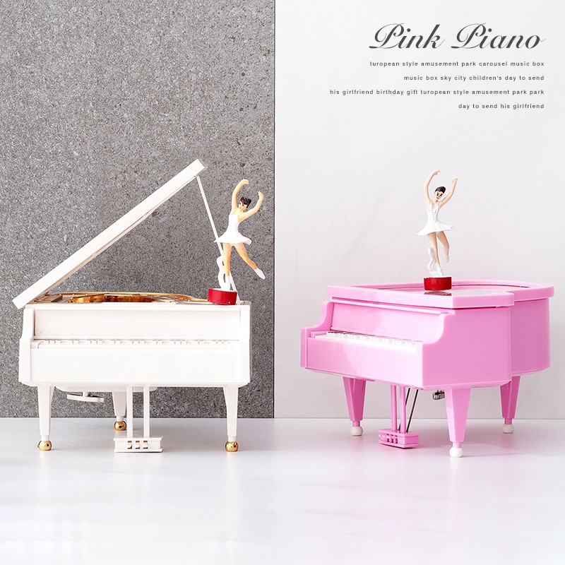 Hộp Nhạc Xoay Hình Đàn Piano Màu Hồng Sáng Tạo