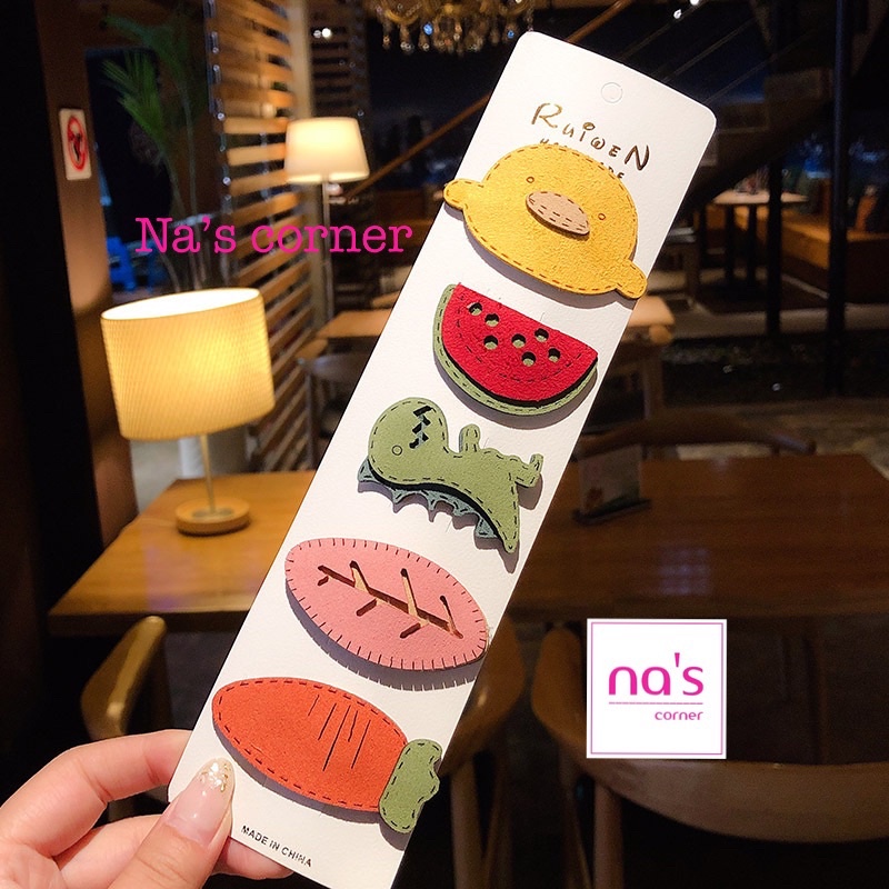 Bộ 5 kẹp tóc mỏ vịt dễ thương cho bé gái hình hoa thỏ khủng long trái cây