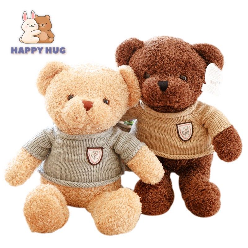 Gấu Bông Teddy mặc áo len dễ thương Size 38cm, thú bông nhồi gòn cao cấp - Happy Hug