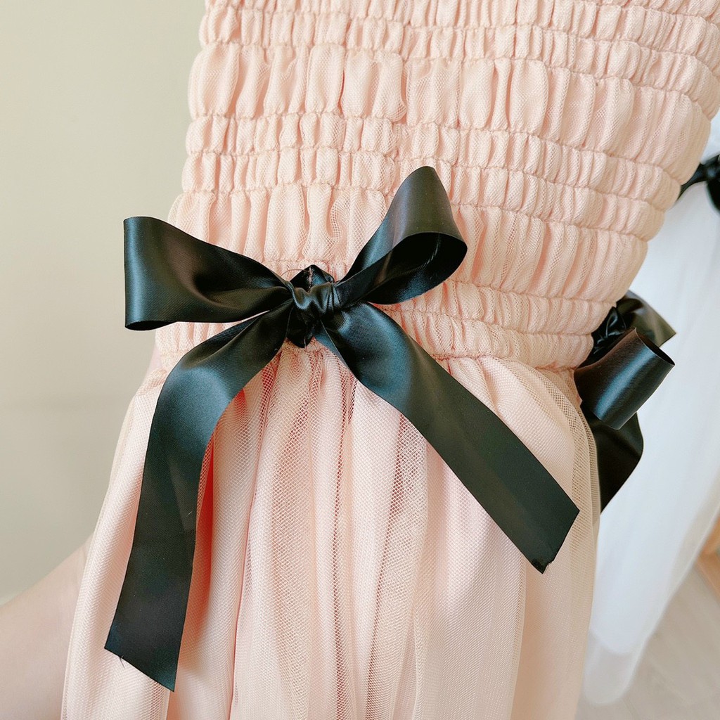 đầm xinh công chúa đính nơ eo phối buộc nơ vai xinh