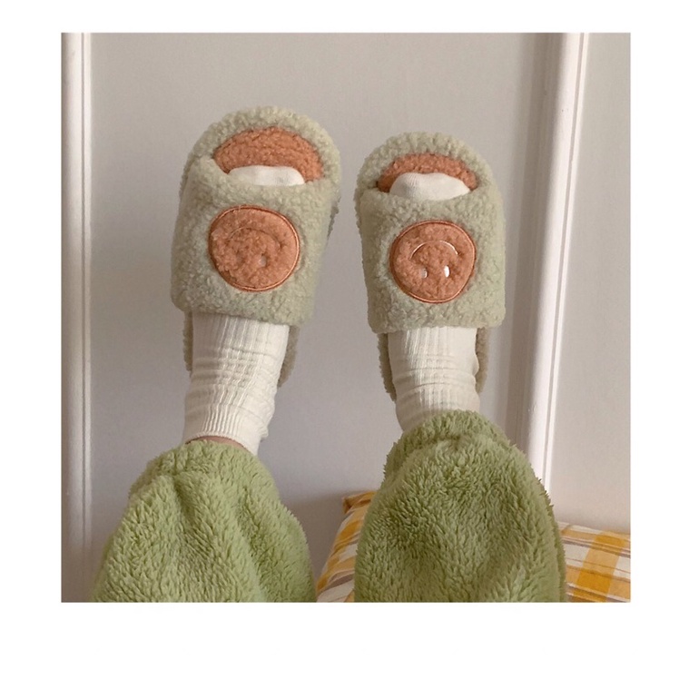 Dép bông hở mũi hình mặt cười xinh xắn đi trong nhà