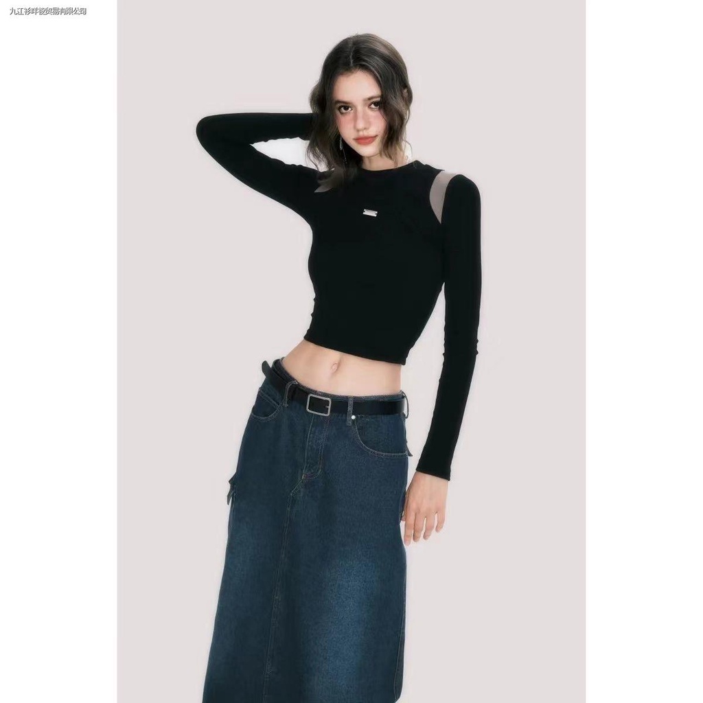 Áo Thun Thể Thao Dệt Kim Tay Dài Cổ Tròn Màu Sắc Tương Phản Phong Cách Retro Mỹ