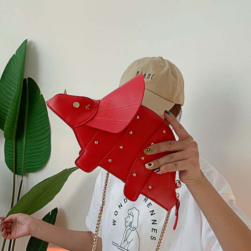 Túi Đeo Chéo Da PU Hình Khủng Long Đính Đinh Tán Thời Trang Cho Nữ