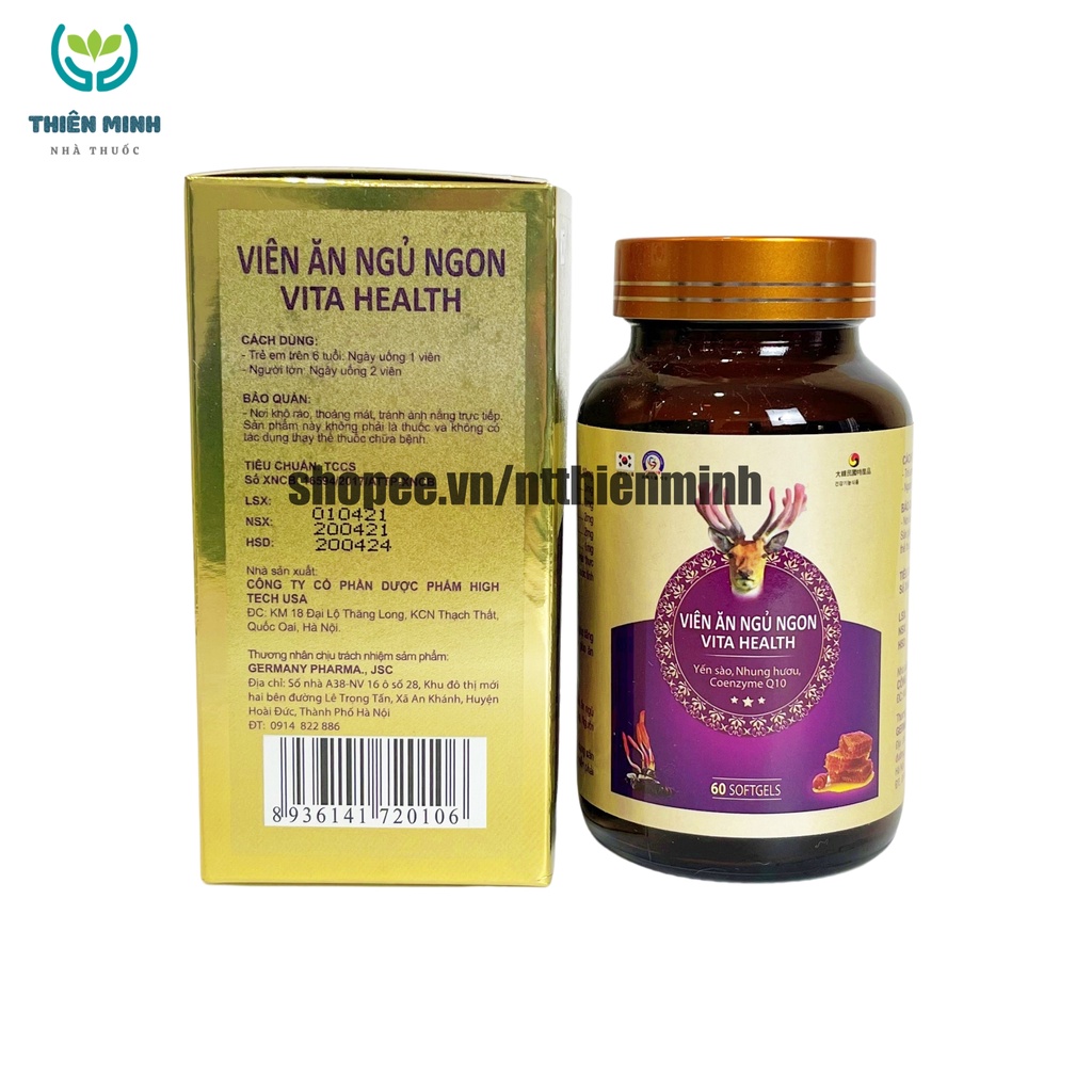 Viên uống hỗ trợ ĂN NGỦ NGON VITA HEALTH bổ sung các vitamin cần thiết hỗ trợ giấc ngủ, tăng sức đề kháng - Chai 60 viên