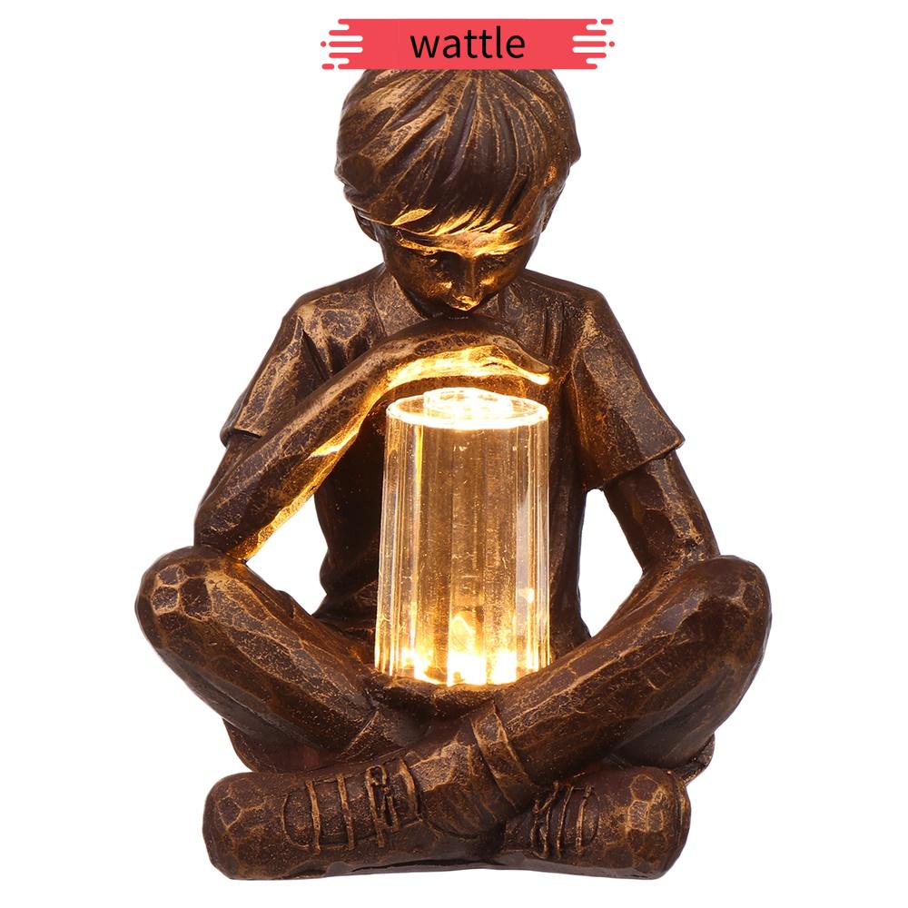 WATTLE LED Light Boy with Fireflies Festival Decoration Glimpses of God Resin Garden Boy Vintage Artistic Statue Holiday Ornament Gifts Garden Lights Statue Sculpture with Light