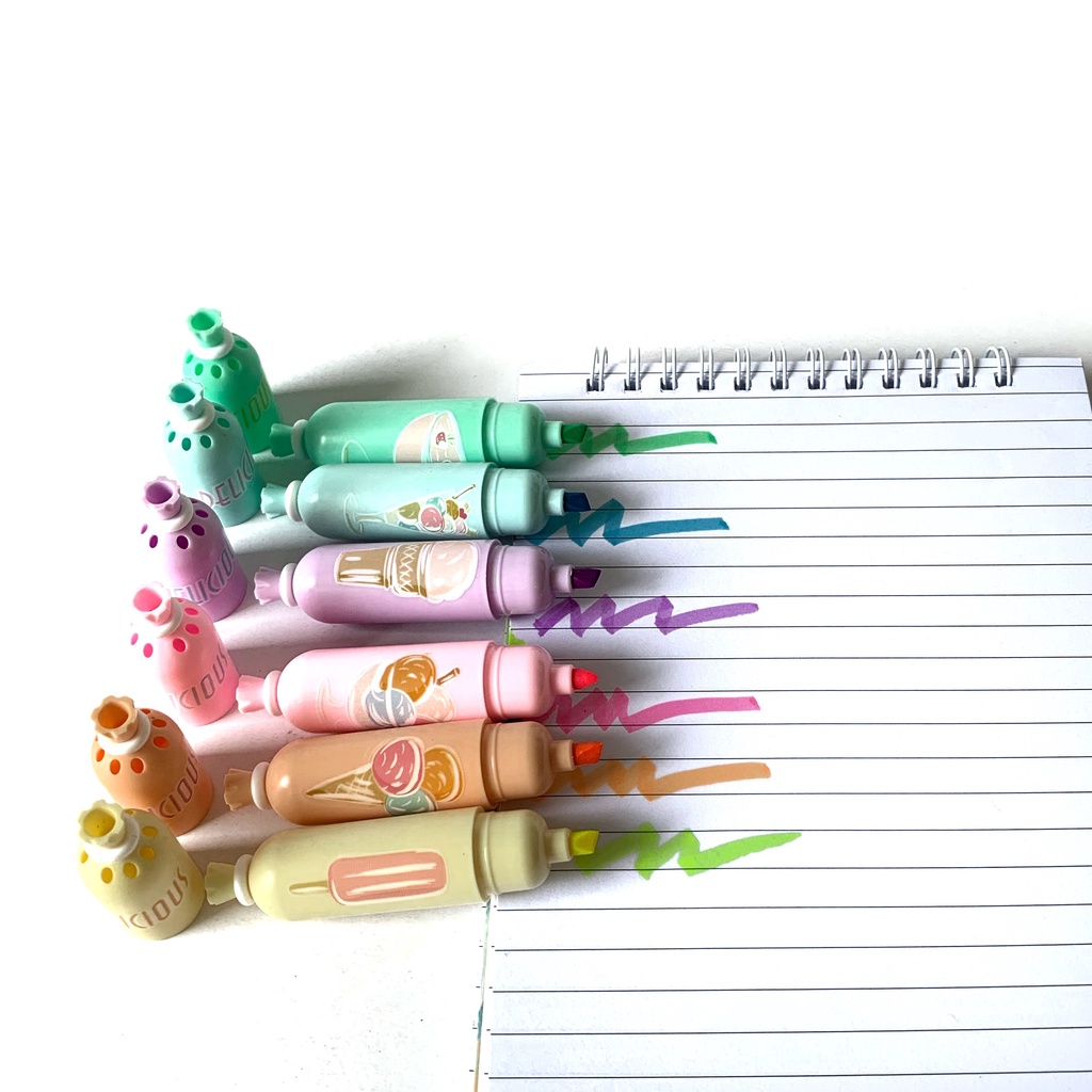 Bút dạ quang 6 màu highlight pastel, bút đánh dấu nhớ dòng cute nhiều màu marker dễ thương