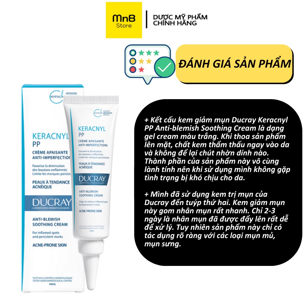 Kem giảm mụn Ducray Keracnyl PP anti blemish soothing cream 30ml