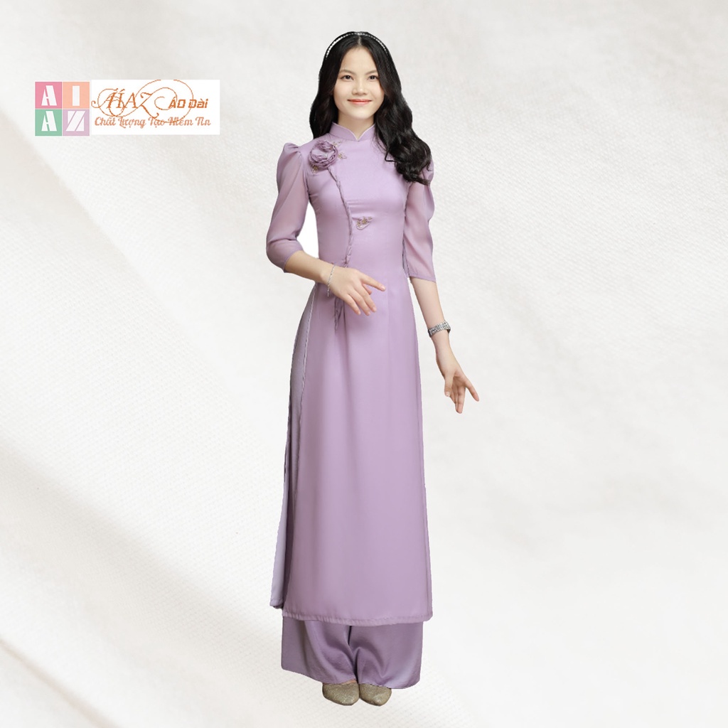 BigSize Áo Dài Cách Tân Nữ Tay Lỡ Bồng Đính Hoa Thủ Công AD40