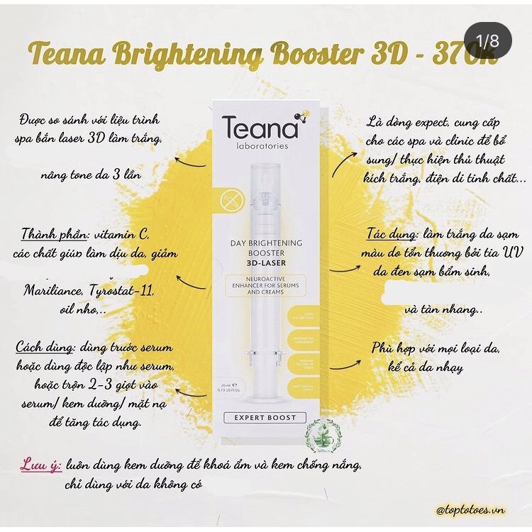 Booster Teana Professional Day Brightening Booster 3D-laser dưỡng da trắng hồng, mờ thâm, nám, tàn nhang