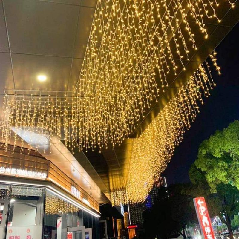 Dây ĐÈN LED TRANG TRÍ NGOÀI TRỜI 12 MÉT RỦ 60 SỢI 0,6m, Dây đèn trang trí ánh sáng vàng
