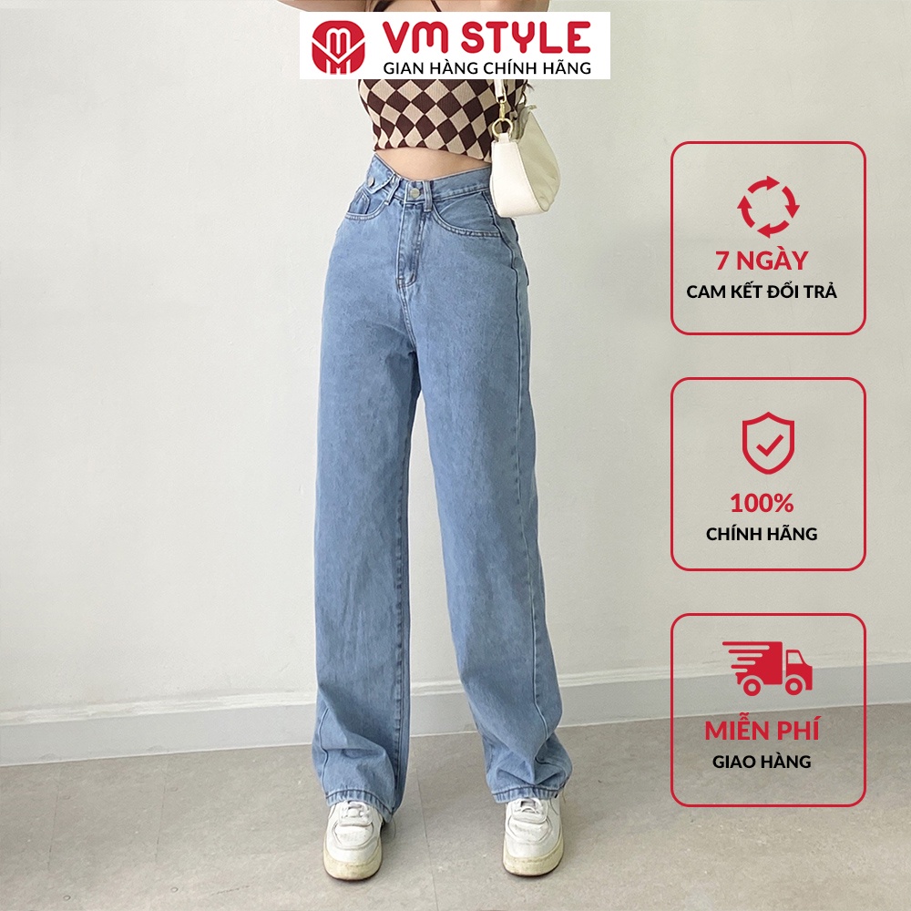 Quần jeans nữ ổng rộng VMSTYLE lưng cao phối túi nhỏ năng động - 22QJR02TD2601