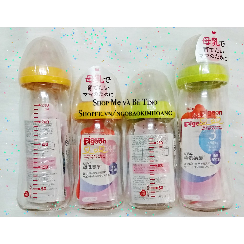 Bình sữa Pigeon nội địa Nhật thủy tinh 160ml hoặc 240ml