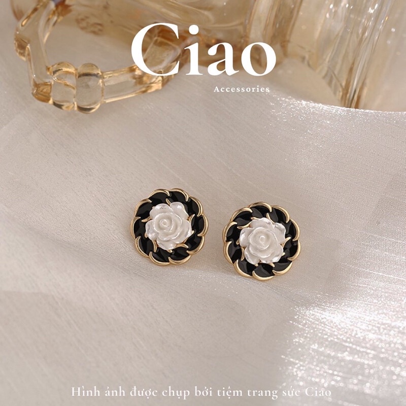 [HOẢ TỐC 1H] Khuyên tai/ Bông tai mạ bạc S925 thiết kế hình hoa hồng White Rosie Ciao