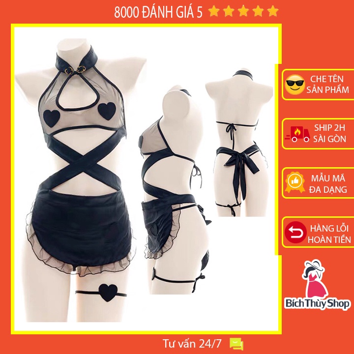 Váy ngủ sexy xuyên thấu hình trái tim dây cột sau hở lưng gợi cảm BT52216