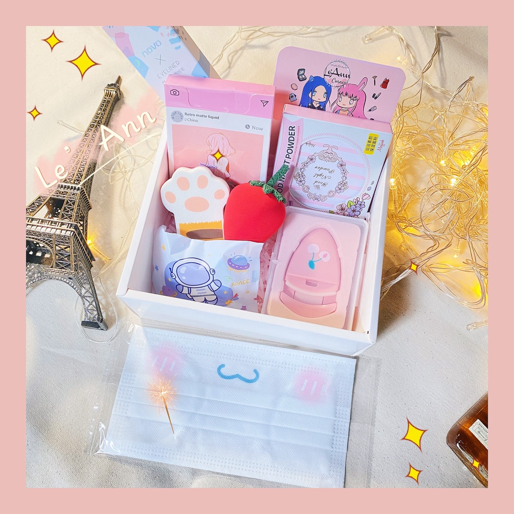 Set quà  tặng bạn gái Valentine sinh nhật bạn thân người yêu cực xinh bông mút và kẻ mắt nội địa trung