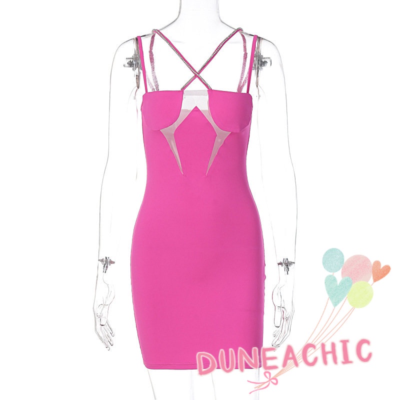 Đầm Ôm Phối Lưới Đính Đá Lấp Lánh Quyến Rũ Cho Nữ