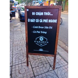 Biển đen menu viết phấn loại 2 mặt 4 chân đứng liền mặt gỗ thông