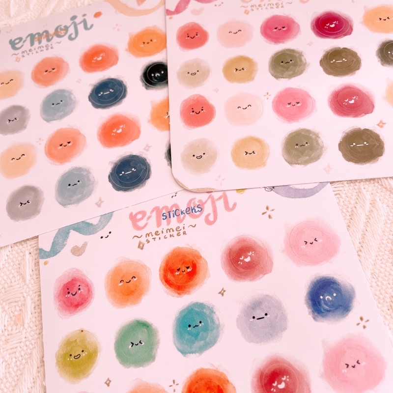 Meimei Sticker - Sticker giấy 20 emoji tròn màu nước dễ thương trang trí sổ