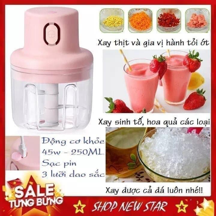Máy xay mini gia vị tỏi ớt, đồ ăn dặm cho bé dung tích 250ml, sạc điện cổng usb tiện dụng