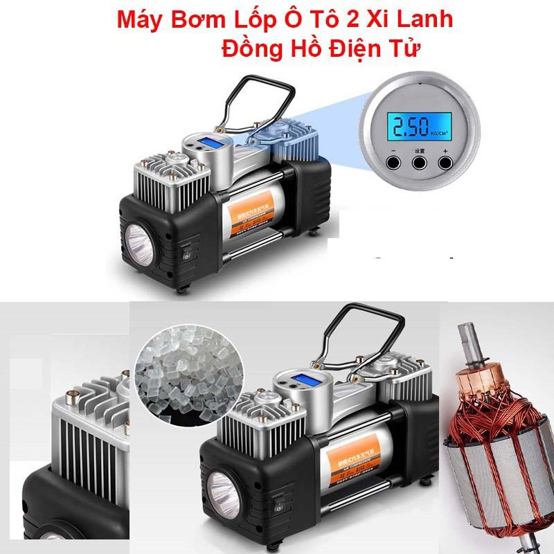 ⚡️FREESHIP⚡️ Bơm ô tô 2 xi lanh công suất lớn BH 9 Tháng bao đổi trả, Đồng hồ điện tử tự ngắt