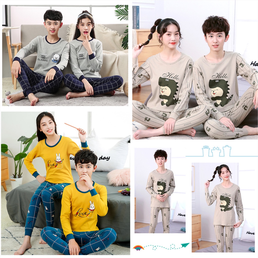 Bộ Đồ Ngủ Tay Dài Chất Liệu Cotton 140cm - 180cm Thời Trang Xuân Thu Cho Nam Nữ