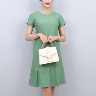 (XÃ KHO) Đầm Trung Niên Suông Công Sở Dự Tiệc Sang Trọng Bigsize AMYRA, Dáng Suông Che Khuyết Điểm Xếp Li Cao Cấp DA006