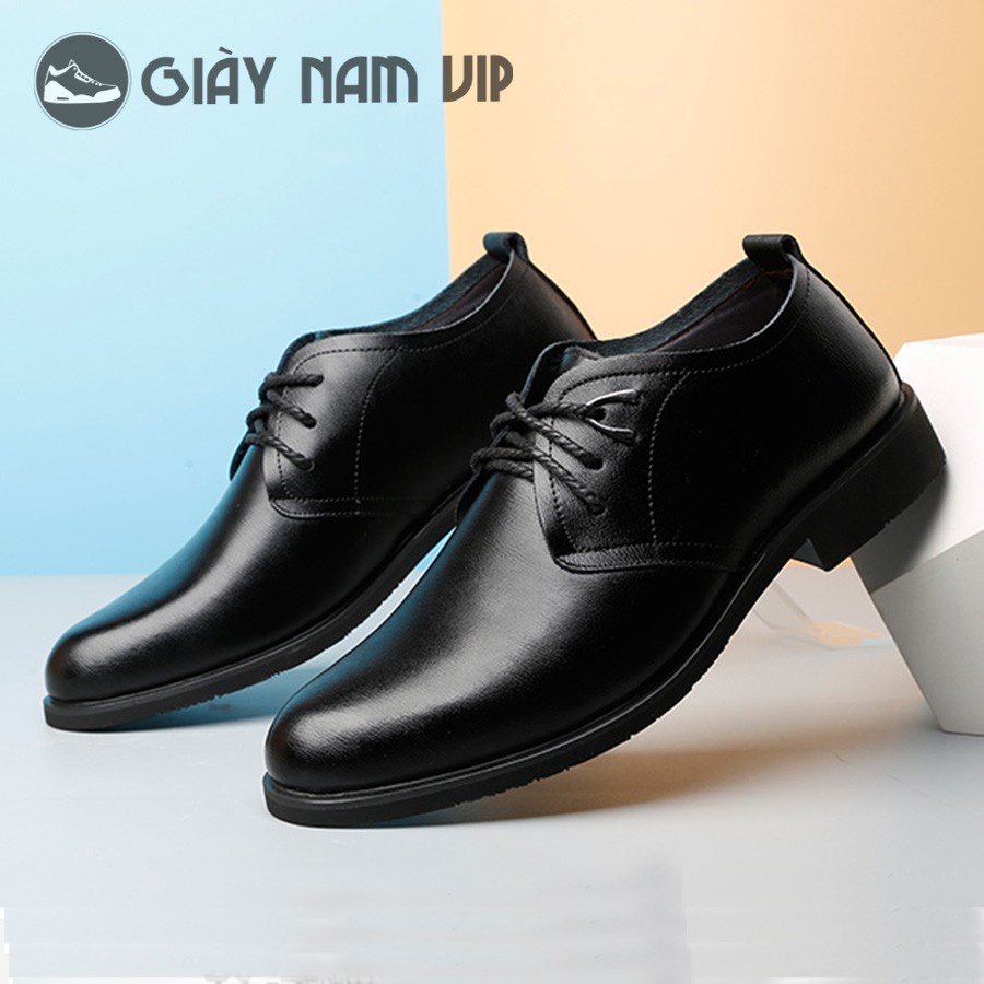 Giày Da Nam Công Sở Da Bò Cao Cấp KAIWINGS Giày Tăng Chiều Cao Nam Đen Buộc Dây GD36