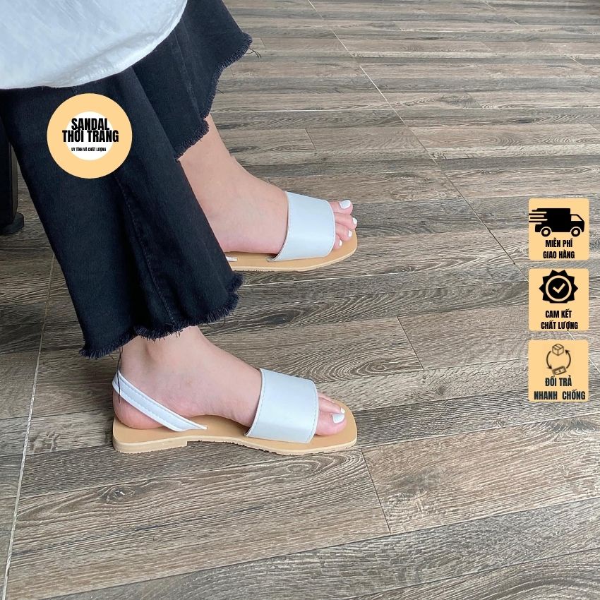 Giày sandal nữ đế bệt xỏ ngón quai ngang trắng/đen full size 30-40 nữ SANDALTHOITRANG