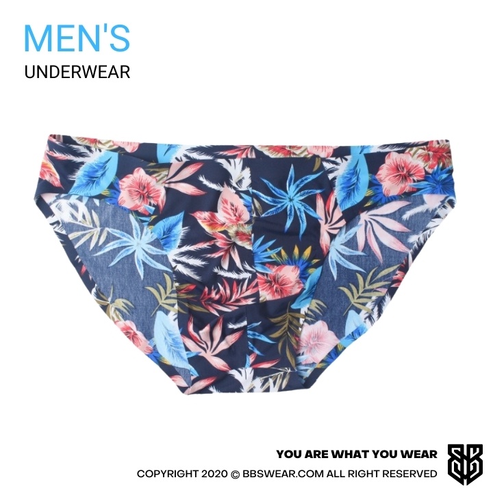 Quần lót nam tam giác thun lụa hoa văn không đường may - Sịp lụa băng nhiệt đới brief BR06