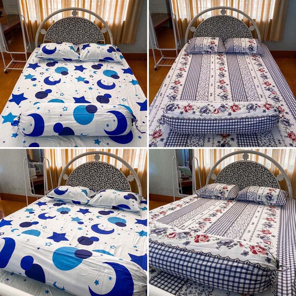 Bộ ga cotton Thắng Lợi 4 món trải giường 1m6, 1m4, 1m2 (1 Bọc nệm, 2 vỏ gối nằm, 1 vỏ gối ôm)