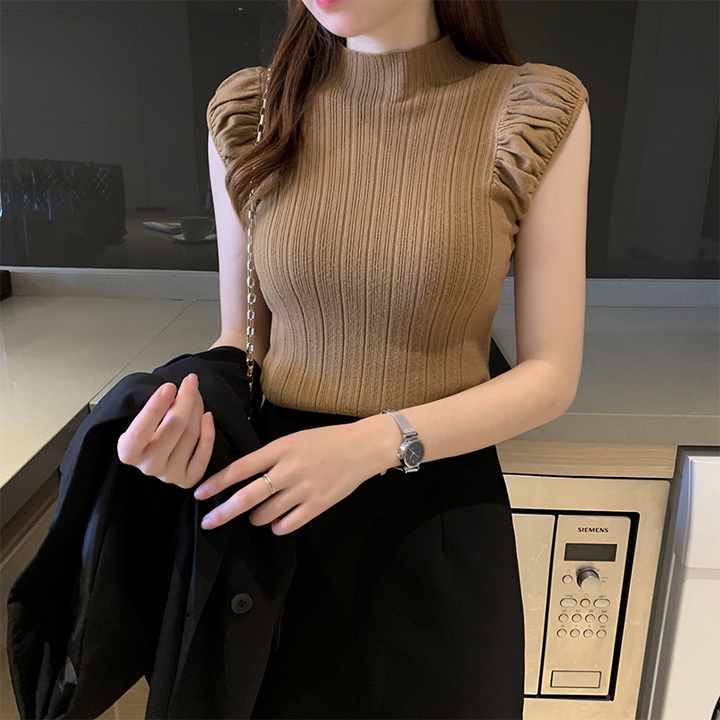 Áo dệt kim nữ cổ tròn cộc tay quyến rũ