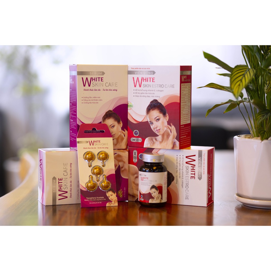 Viên uống trắng da White Skin Estro Care chống lão hóa dưỡng cấp ẩm nội tiết tố nữ Nubes | Thế Giới Skin Care