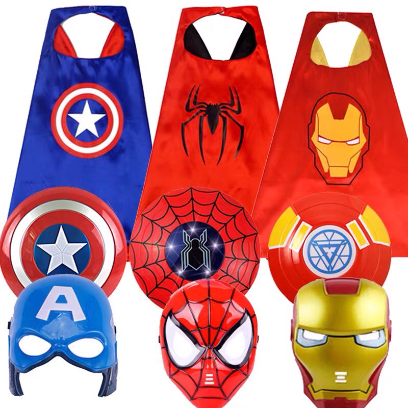 Áo Choàng Siêu Nhân Người Nhện, Mặt Nạ Người Sắt, Khiên Đội Trưởng Captain America - Đồ Chơi Hóa Trang Cho Bé