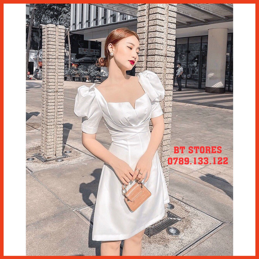 Đầm trắng, xẻ ngực, tay phồng, chất cotton mỹ Deri (BT06) | BigBuy360 - bigbuy360.vn