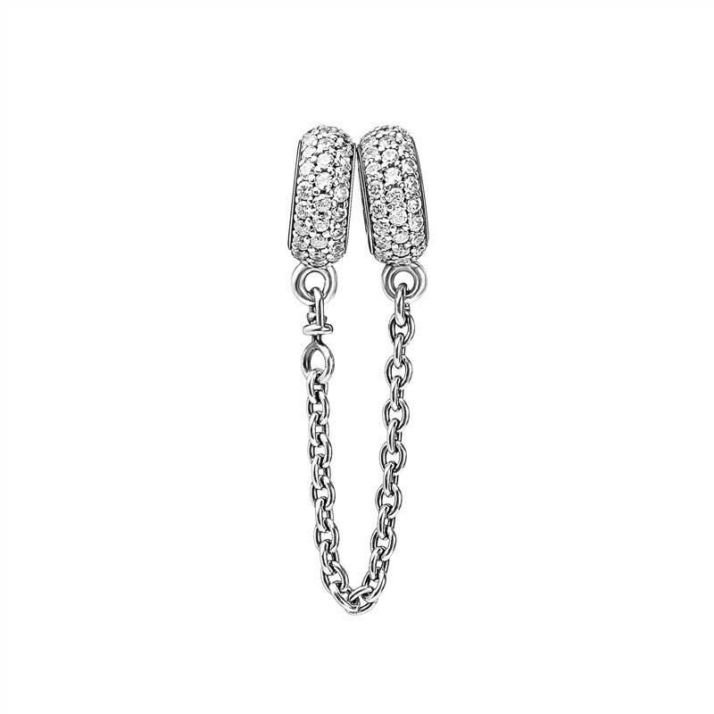 charm pan khoá chặn xích đính đá trắng bạc s925