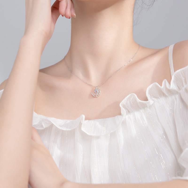 Vòng cổ Bạc S925 Mặt Trăng Và Ngôi Sao Đính Đá Thời Trang Cho Nữ