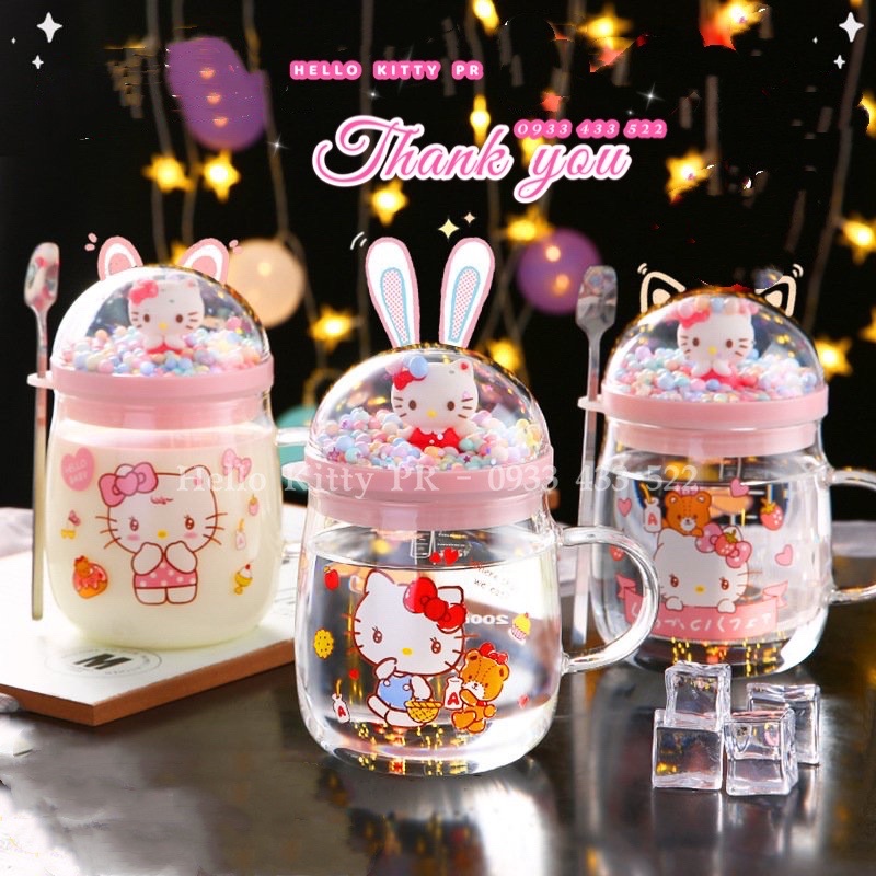 Ly thủy tinh chia vạch chịu nhiệt Hello Kitty