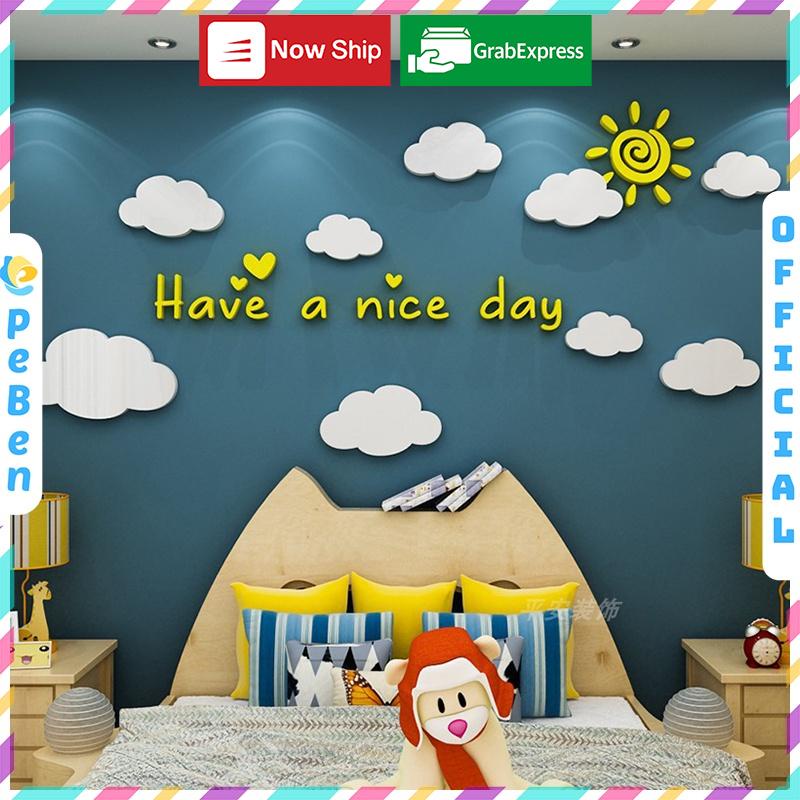 Tranh Mica trang trí Mây và mặt trời Trang trí phòng cho bé, nhà trẻ, cửa hàng Nhiều Size - EPeBen