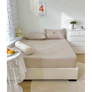 Teddy Bear set ga gối cotton linen trần bông thêu gấu xuất khẩu hàn quốc full size