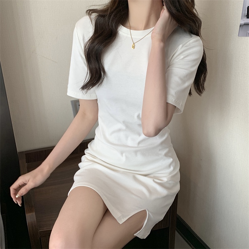 SUXI Đầm Midi Dáng Ôm Ngắn Màu Trơn Thời Trang Mùa Hè Hàng Mới Phong Cách Hàn Quốc