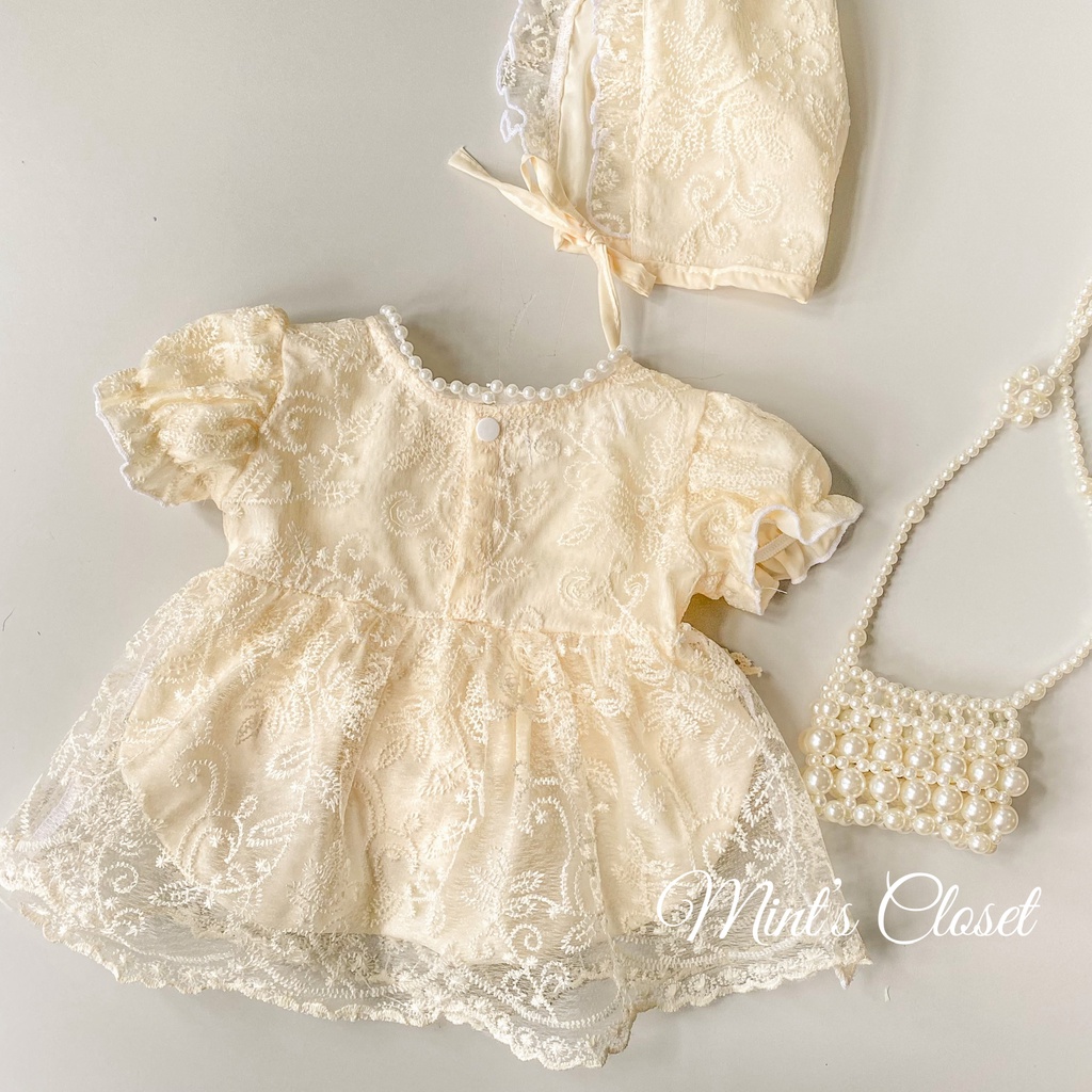 Set váy voan trắng liền quần bé gái MINTSCLOSET Mint's Closet hoa kèm phụ kiện sơ sinh 1 2 tuổi - BV7024 - BV7026