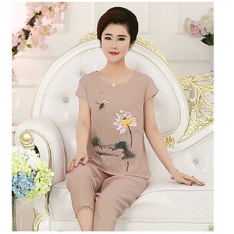 Đồ bộ mặc nhà trung niên nữ B57 - Quần áo ngủ thời trang trung tuổi cho mẹ, bà, người lớn tuổi mùa hè Đẹp Bigsize