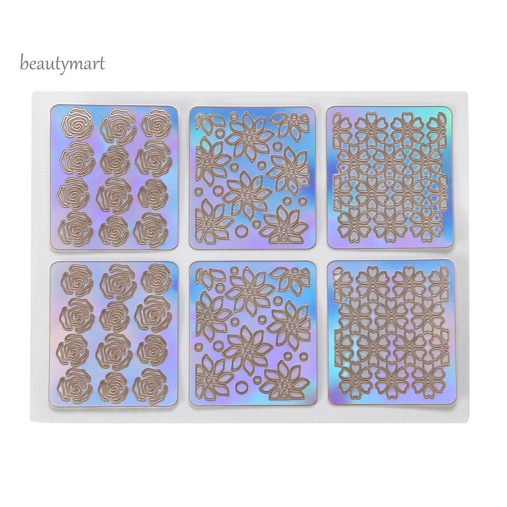 [Hàng mới về] Set 6/12/24 tờ sticker dán móng tạo lỗ rỗng trang trí nghệ thuật