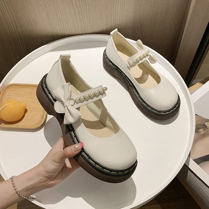 Giày Mary Janes đế trong phối nơ quai hạt mã A4090 (ảnh thật ở cuối)