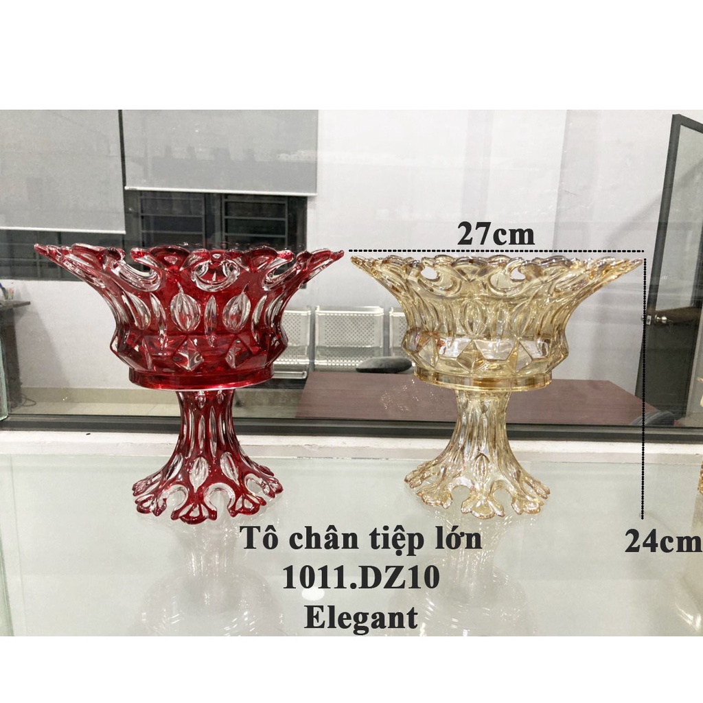 Tô chân tiệp lớn hàng cao cấp Elegant, tô dĩa thủy tinh có chân lớn đường kính 27cm và cao 24cm