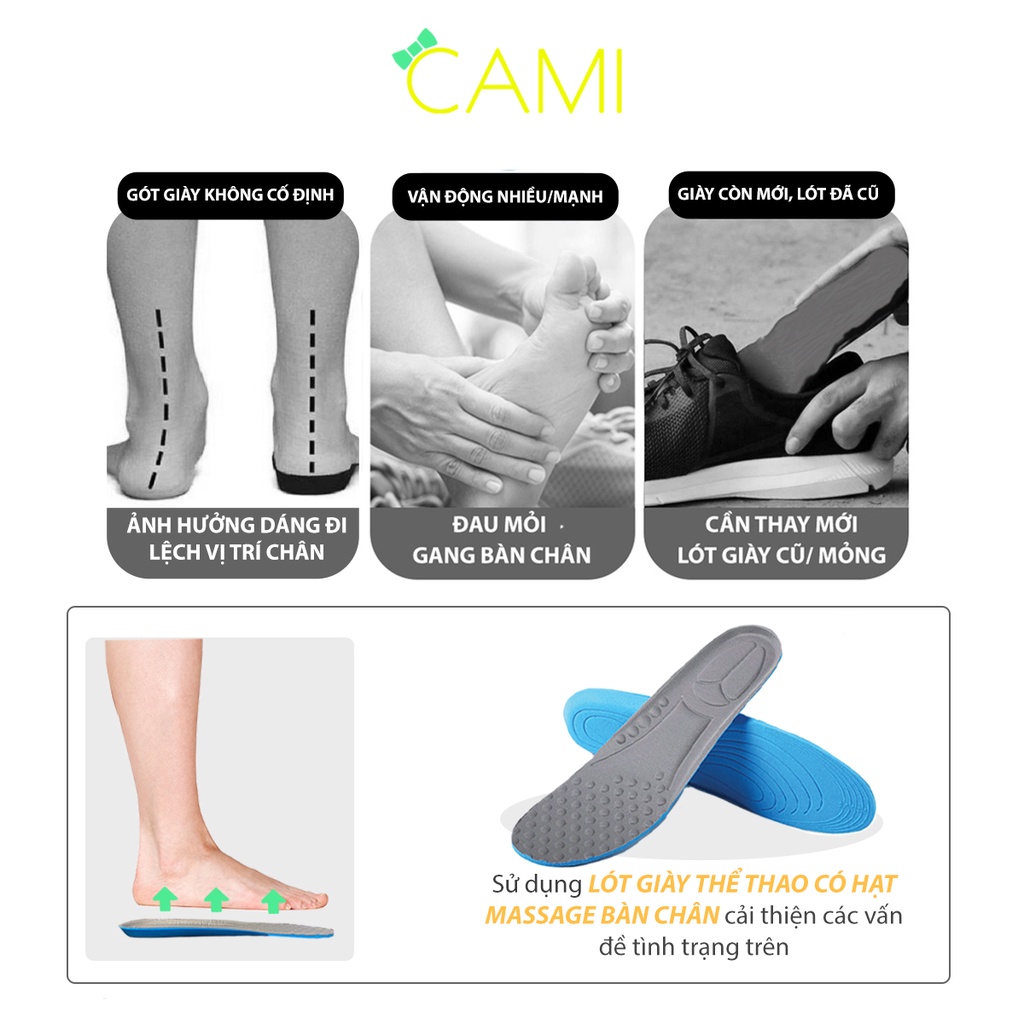 Lót giày thể thao sneaker thấm hủ mồ hôi, thoái khí, có hạt lồi giúp êm chân và massage lòng bạn chân - Cami - CMPK228