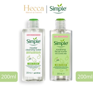 Combo Nước Tẩy Trang Simple Kind to Skin Micellar Cleansing Water 200ml + Nước Hoa Hồng Simple Kind To Skin Soothing
