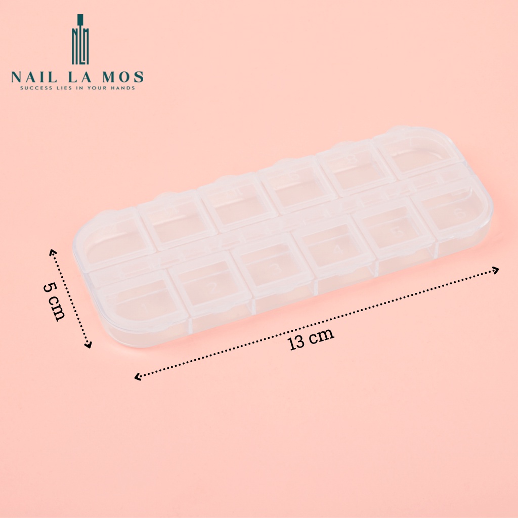 Hộp nhựa 12 ô đựng đá, charm, phụ kiện nail trang trí